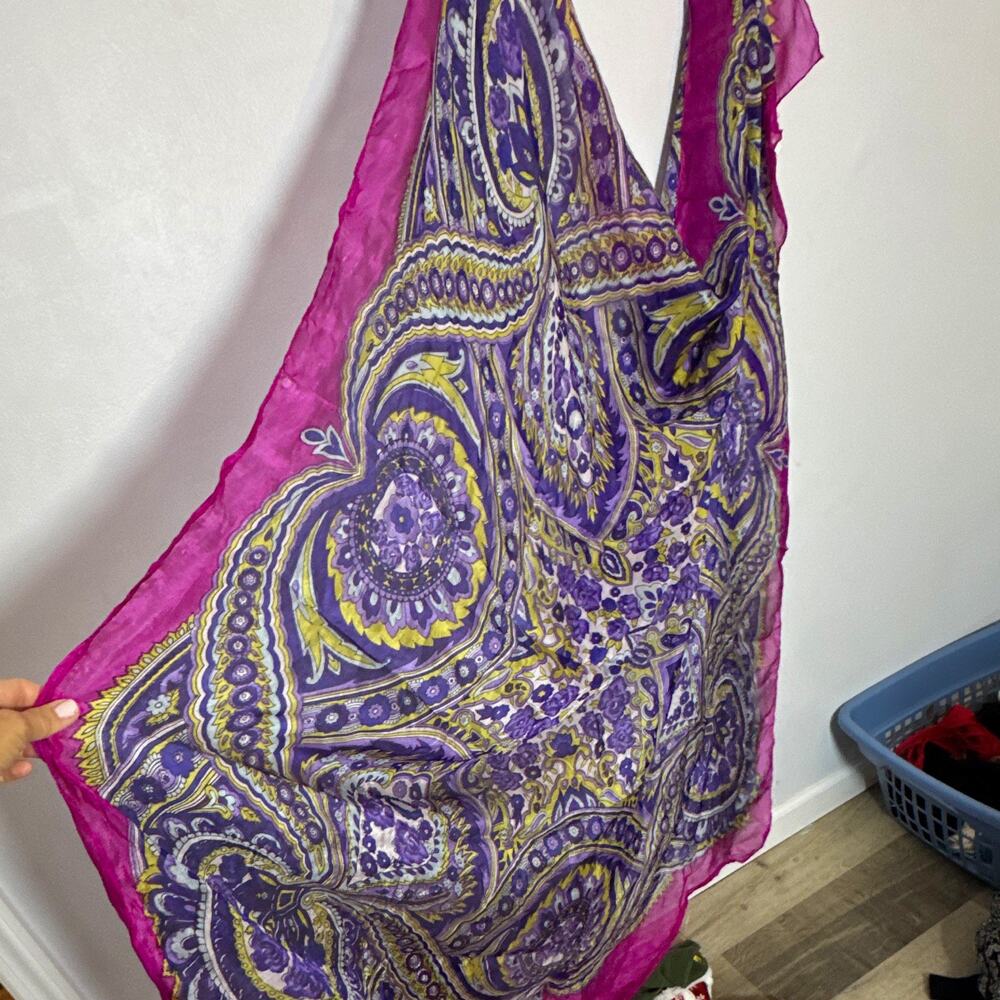Silk Chiffon Paisley Sheer Shawl Wrap, Purple Pink Yellow White, Boho